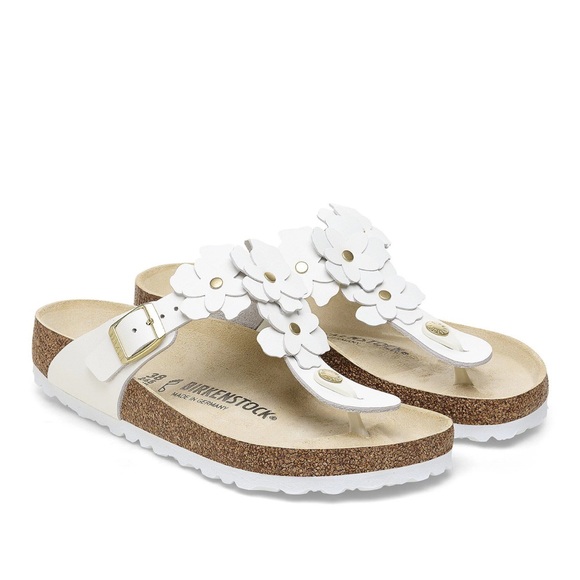 NWT Birkenstock White Leather Gizeh Flower Arizona size 8/ 38 - Picture 3 of 8